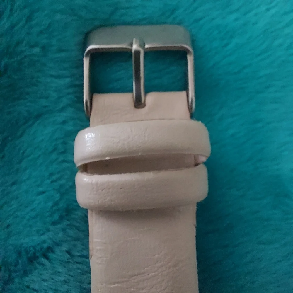 Pair of Cream Color Simulated Leather Ladies Quartz Watches, Estate Jewelry